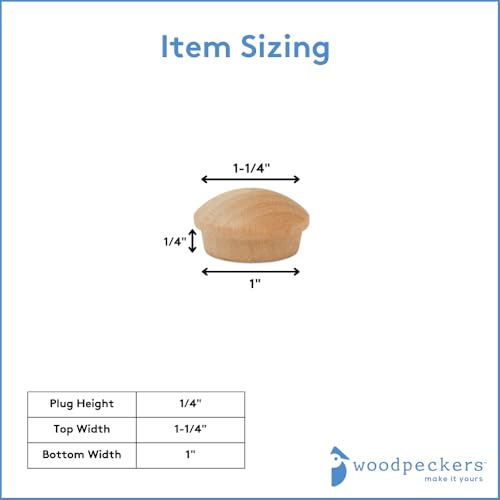 Wood Hole Plugs 1 inch, Pack of 100 Maple Button Top Wood Plugs for Screw Holes, by Woodpeckers - size: 1 inch