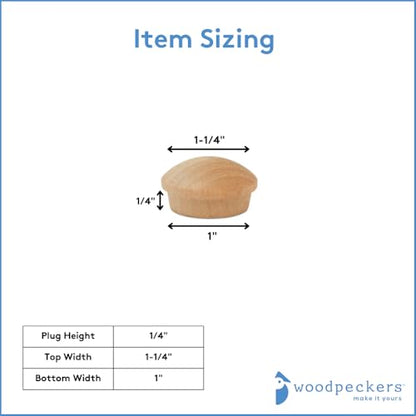 Wood Hole Plugs 1 inch, Pack of 100 Maple Button Top Wood Plugs for Screw Holes, by Woodpeckers - size: 1 inch