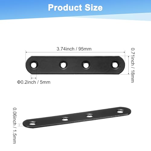 M METERXITY 10-Pack Flat Straight Brackets 3.74x0.71in, Black - color: Black, size: 95mm