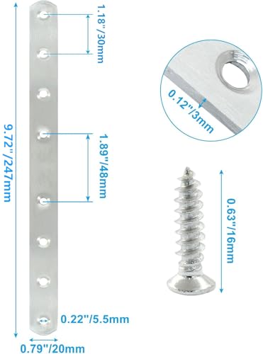 4 Pack 10 Inch Stainless Steel Flat Plate Straight Bracket - size: 10"-250mm-Silver