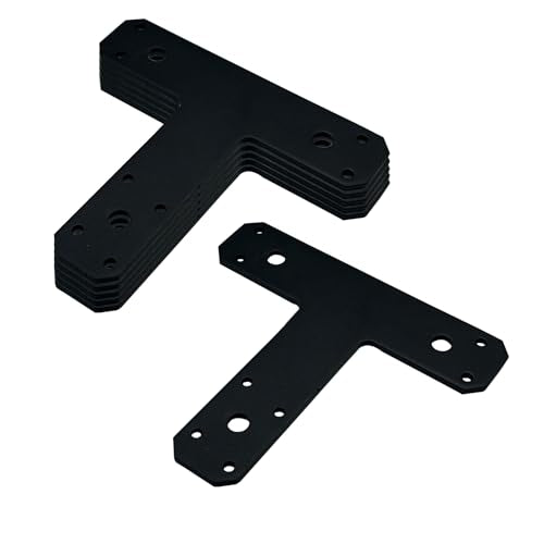 6 Pack T Shaped Plate, Black Flat Tee Mending Plate Bracket，Straight Fixing Repair Bracket Wood Furniture Joint Post to Beam Connectors Timber Support Hardware（6½" x 5¾", Width 1½", Thickness 4mm） - style: 2PCS