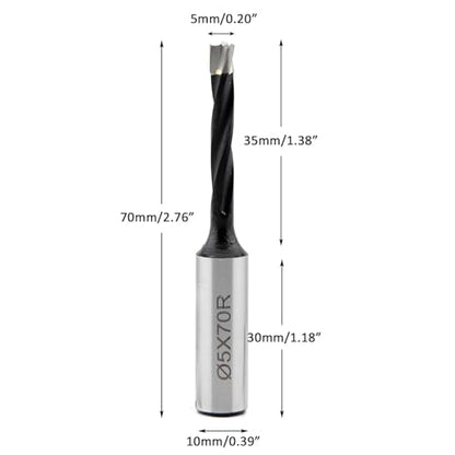 5mm Diameter Carbide 3 Flute Drills Brad Point Boring Bit, 5mm Dia × 70mm Long × 10mm Shank Right Hand - size: D 5mm (1/5"), style: Right Hand Rotation