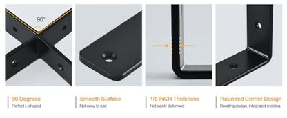 4 Pack - L 6" x H 4" x W1.5, 5mm Thick Black L Shelf Bracket, Iron Shelf Brackets, Metal Shelf Brackets, Floating Shelf, Shelf Supports with Screws - size: 6''x4'', style: Black 4 Pack