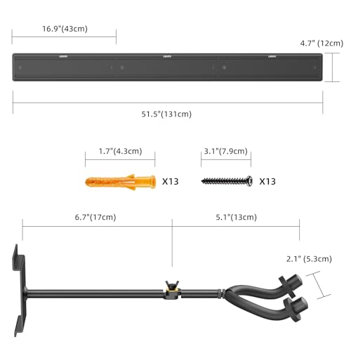 LEKATO Guitar Wall Mount Hagers for Multiple Guitars, 5 Adjustable Hangers Guitar Wall Rack, Fixed Clips, Aluminum Acoustic & Electric Guitars Rack, Bass Holder for Banjo, Mandolin