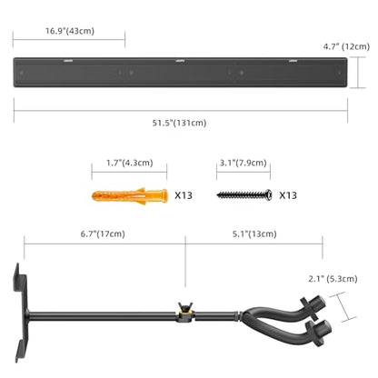 LEKATO Guitar Wall Mount Hagers for Multiple Guitars, 5 Adjustable Hangers Guitar Wall Rack, Fixed Clips, Aluminum Acoustic & Electric Guitars Rack, Bass Holder for Banjo, Mandolin