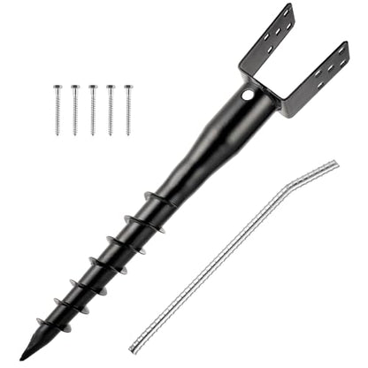 No Dig Ground Screw Anchor - Black U Shaped Post Stake for 4x4 Wood Posts, Includes Lag Bolts & 27" Rebar, for Mailbox Posts and Fence Posts Anchor, 1 Pack - size: 27"(1 Pack)