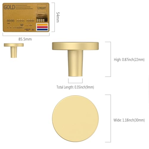 Amerdeco 10 Pack Brushed Gold Cabinet Knobs Single Hole Cabinet Pulls - color: Brushed Gold, size: Knobs