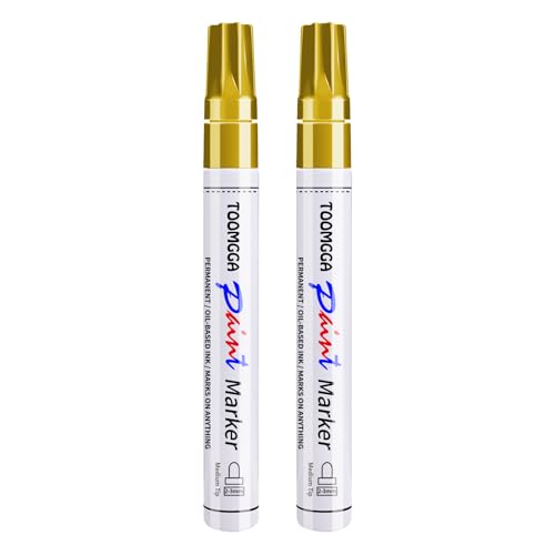 TOOMGGA 2 Gold Paint Pens Permanent Paint Markers, Oil Based Medium Tip - color: Gold