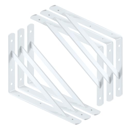 Heavy Duty Shelf Brackets, 12 x 8 Inch White Metal L Brackets, 6 Pack - style: White