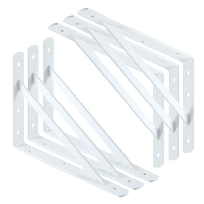 Heavy Duty Shelf Brackets, 12 x 8 Inch White Metal L Brackets, 6 Pack - style: White