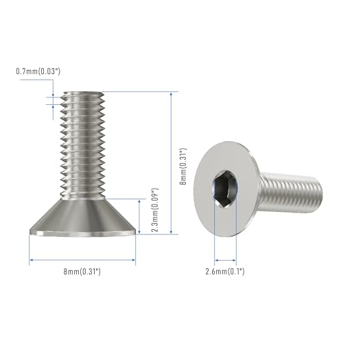 80 Pcs M4x8mm Flat Head Socket Cap Screws,Allen Hex Drive Type, 304 Stainless Steel countersunk Bolt, Full Threaded - size: M4x8mm /80 Pcs