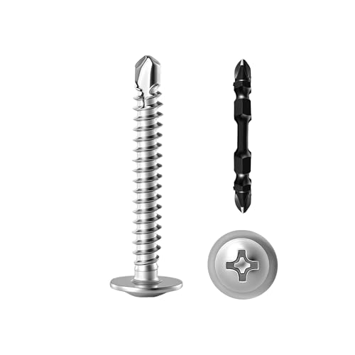 #10 x 1 100PCS 410 Stainless Silver Truss Head Tek Screws - size: #10 x 1"（100pcs）