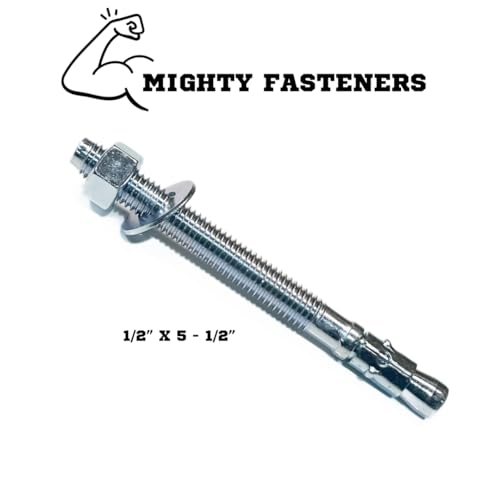 MIGHTY FASTENERS Zinc-Plated Steel Wedge Anchors, 1/2" X 5-1/2" - Heavy-Duty Mounting Bolts for Concrete - 25 Pack - size: 1/2" X 5-1/2"