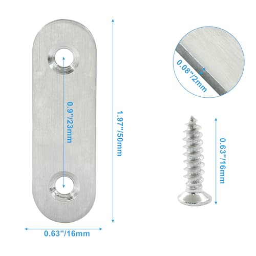 16 Pack 2 Inch Stainless Steel Flat Plate Straight Bracket - size: 2"-50mm-Silver