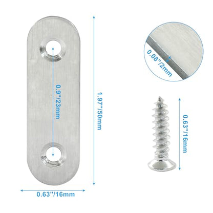 16 Pack 2 Inch Stainless Steel Flat Plate Straight Bracket - size: 2"-50mm-Silver