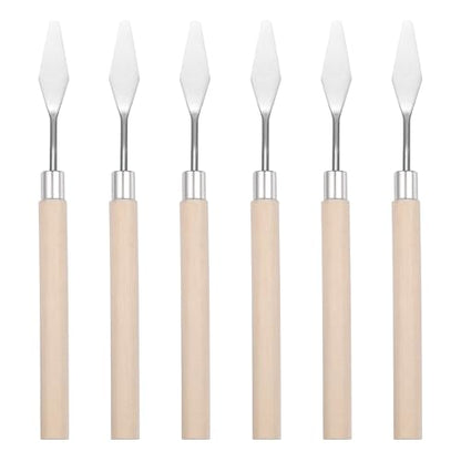 MECCANIXITY 6Pcs Palette Knife Pointed Head, 6.37" Long Palette Knives with Stainless Steel Flexible Spatula Pallet Knife and Wood Handle for Scraping, Oil Acrylic Painting Canvas - size: 6.37"