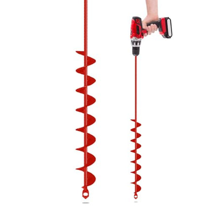 Auger Drill Bit for Planting - 2" X 32" Heavy-Duty Garden Spiral Drill Bit - Bulb Planter & Post Hole Digger - 3/8" Hex Drive - size: 2"x32"-Red