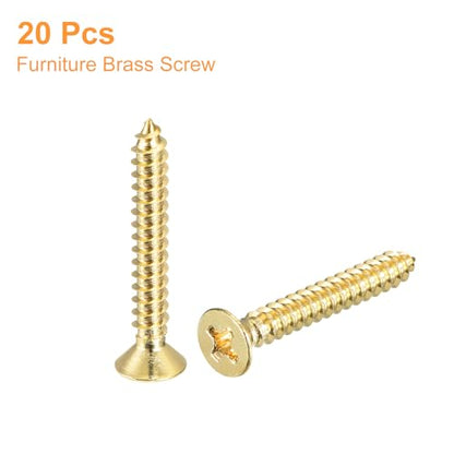uxcell 20Pcs Brass Wood Screws, M3.5 x 25mm Phillips Flat Head Self Tapping Screw Woodworking Screw for Door Hinges, Wooden Furniture, Home Appliances - size: M3.5 x 25mm