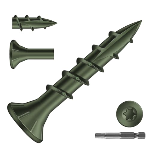 #8 x 1 Inch Deck Screws (215Pcs) 1lb. Carbon Steel, Green, Flat Head, Rust Resistant epoxy Coated, with T25 Star Bit - color: Green, size: #8 x 1"