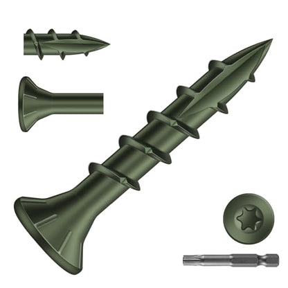 #8 x 1 Inch Deck Screws (215Pcs) 1lb. Carbon Steel, Green, Flat Head, Rust Resistant epoxy Coated, with T25 Star Bit - color: Green, size: #8 x 1"