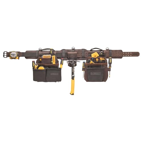 DEWALT Leather Tool Belt Organizer with 18 Pockets, Heavy Duty Construction (DWST550113) - size: One Size, style: Leather Tool Rig