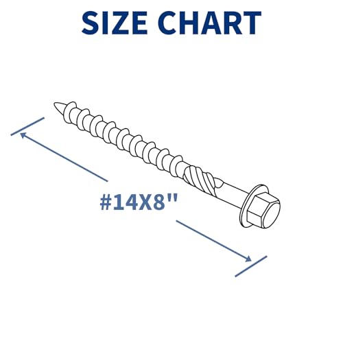 Lag Screws 8 Inch, 50Pcs #14 x 8 Heavy-Duty Structural Wood Screws, Hex Washer Head, Black Rust Resistant Coated, Long Outdoor Deck Screws for Timber Fence Log, Hex Socket Included - size: #14 x 8