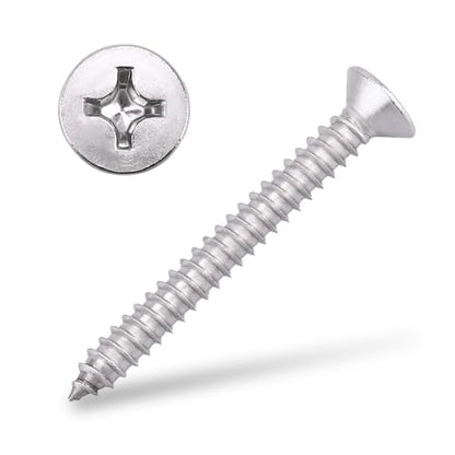 #12 x 2 (25 pcs) Flat Head Sheet Metal Screws, 304 Stainless Steel (18-8), Phillips Drive, Self Tapping, Corrosion Resistant Screws for Wood, Sheet Metal and More - size: #12 x 2"