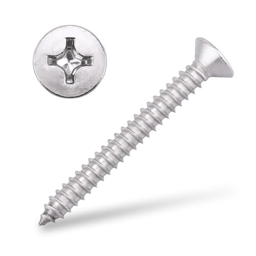 #12 x 2-1/4" Flat Head Sheet Metal Screws, 304 Stainless Steel (18-8), Phillips Drive, Self Tapping, Corrosion Resistant Screws for Wood, Sheet Metal and More, 25 Pack - size: #12 x 2-1/4"