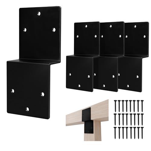 4pcs Z Brackets Black, Deck Joist Tie Plate Heavy Duty Steel 5'' x 5'' Z-Shape Connector Double Angle Channel Corner Brace Fit Beam Support Pergola Wood Shelves Fixing, Thickness 3 mm - size: 4 Pieces