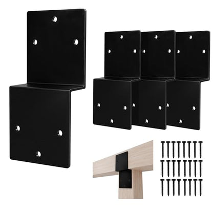 4pcs Z Brackets Black, Deck Joist Tie Plate Heavy Duty Steel 5'' x 5'' Z-Shape Connector Double Angle Channel Corner Brace Fit Beam Support Pergola Wood Shelves Fixing, Thickness 3 mm - size: 4 Pieces