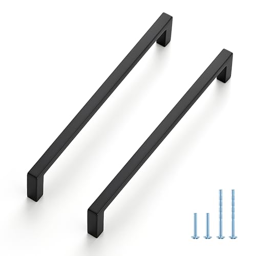 JOY DECOR Matte Black Cabinet Pulls Slim Square Handles 6-1/4 Inch, 30 Pack - size: 6-1/4 Inch Hole Center