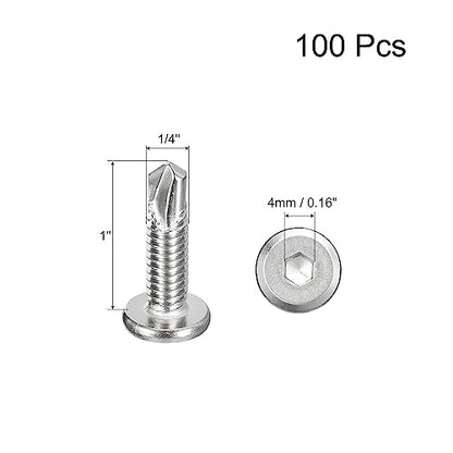 uxcell 100pcs Hex Socket Self Tapping Screws 1/4 x 1, 410 SS, Silver - color: Silver, size: 1/4 x 1"