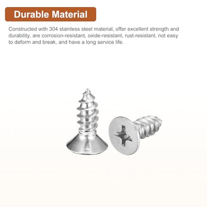 DTGN 50Pcs #10x1/2 Flat Head Wood Screws, 304 Stainless Steel - Silver - color: Silver, size: #10x1/2"