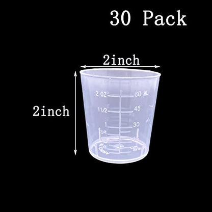 30 Pcs Plastic Graduated Cups, 60ml/2oz Clear Scale Cups - size: 60 milliliters