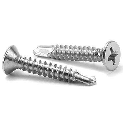 #10 x 1" Sheet Metal Screws 100Pcs 410 Stainless Steel Flat Head Tek Screws Fast Self Tapping Screws by SG TZH - size: #10 x 1"