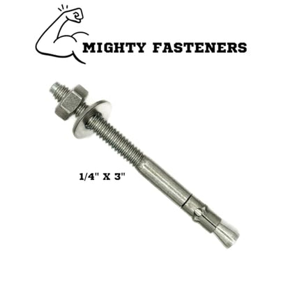 Mighty Fasteners 304 Stainless Steel Wedge Anchors 1/4" X 3" - 25 Pack - size: 1/4" X 3"