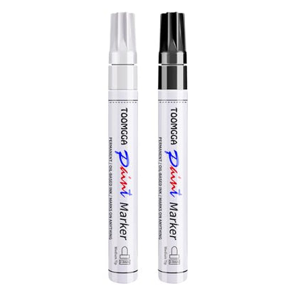 TOOMGGA 2 White and Black Permanent Markers Paint Pens, Oil Based Medium - color: White & Black