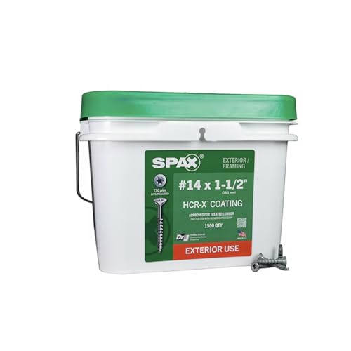 SPAX #14 x 1-1/2" Exterior Flat Head Deck Wood Screws Construction Torx T-Star Plus (1500 EA) Bulk Pail Includes 2 Bits Rust Resistant - size: #14 x 1-1/2"