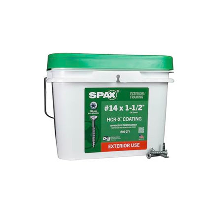 SPAX #14 x 1-1/2" Exterior Flat Head Deck Wood Screws Construction Torx T-Star Plus (1500 EA) Bulk Pail Includes 2 Bits Rust Resistant - size: #14 x 1-1/2"