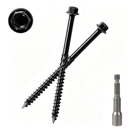 #14x4 Black Hex Exterior Lag Screws, Structural Wood Screw, Heavy DutyTimber Screws Includes Hex Socket (50Pcs) - size: #14 x 4"