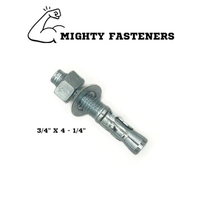 MIGHTY FASTENERS Zinc-Plated Steel Wedge Anchors, 3/4" X 4-1/4" - Heavy-Duty Mounting Bolts for Concrete - 25 Pack - size: 3/4" X 4-1/4"