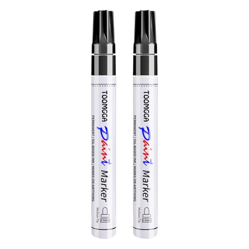 TOOMGGA 2 Black Paint Pens Permanent Paint Markers, Oil Based Medium Tip - color: Black