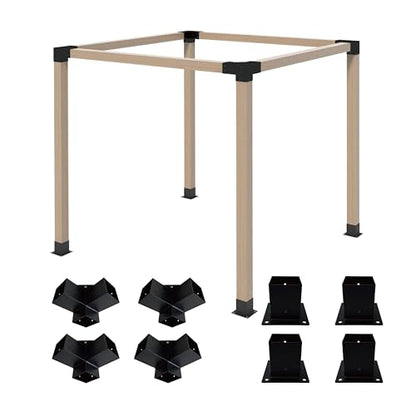 Pergola Bracket Kit 4x4, 4pcs 3-Way Right Angle Corner Bracket and 4pcs Base, Heavy Duty Corner Bracket DIY Shed Kit, for Gazebo, Pergolas, Wood Stand Sheds, Metal Gazebo Kits, with Screws - size: 4x4 Corner 4pcs + Base 4pcs