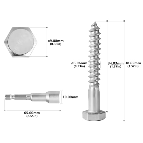 1/4x1-1/4 Hex Head Lag Screws Bolts Wood Screws 20pcs HS/ZGLS-18 - size: 1/4x1-1/4"