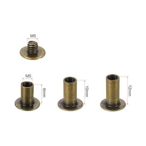uxcell 75 Sets Chicago Screw Rivets Metal Phillips Head Binding Screws Post Nail Rivet Stud Screw for DIY Leather Belt Bag Craft Bookbinding, 3 Sizes, Bronze - color: Bronze