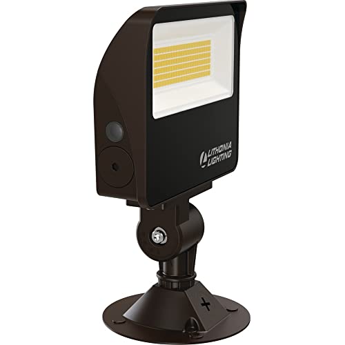 Lithonia Lighting All-in-One LED Flood Light, Waterproof Dusk to Dawn MVOLT - color: Switchable White (Adjustable Lumens), size: 6.04 W x 5.17 L x 1.86 H | Knuckle or Yoke Mount, style: Modern
