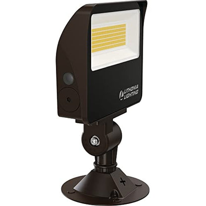 Lithonia Lighting All-in-One LED Flood Light, Waterproof Dusk to Dawn MVOLT - color: Switchable White (Adjustable Lumens), size: 6.04 W x 5.17 L x 1.86 H | Knuckle or Yoke Mount, style: Modern