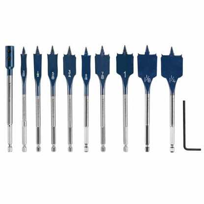 BOSCH DSB5010 Daredevil 10-Piece Standard Spade Bit Set w/Full Cone Threading and Spurred Tip, Blue