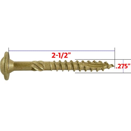 Construction Lag Screw - Torx/Star Drive Heavy Duty Structural Lag Screw - ACQ Compatible - Modified Truss Washer Head. 10 x 100 Count Boxes - CASE - 1,000 Screws - color: BRONZE, size: 15x2-1/2"