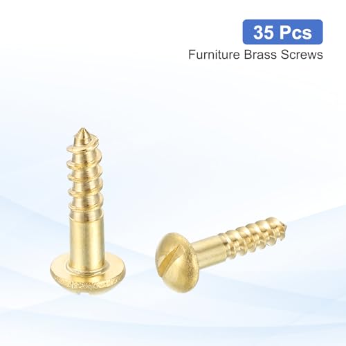 MECCANIXITY 35 Pcs Brass Screws, M3 x 12mm Solid Slotted Round Head Self-Tapping Wood Screw Fasteners for Woodworking Furniture Repair Photo Frame Drywall Home Appliances, Gold - size: M3 x 12mm